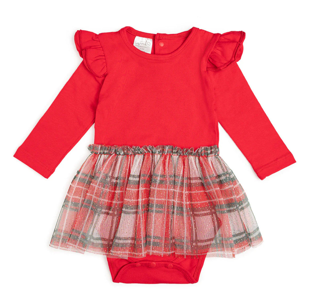 Christmas plaid long sleeve tutu bodysuit