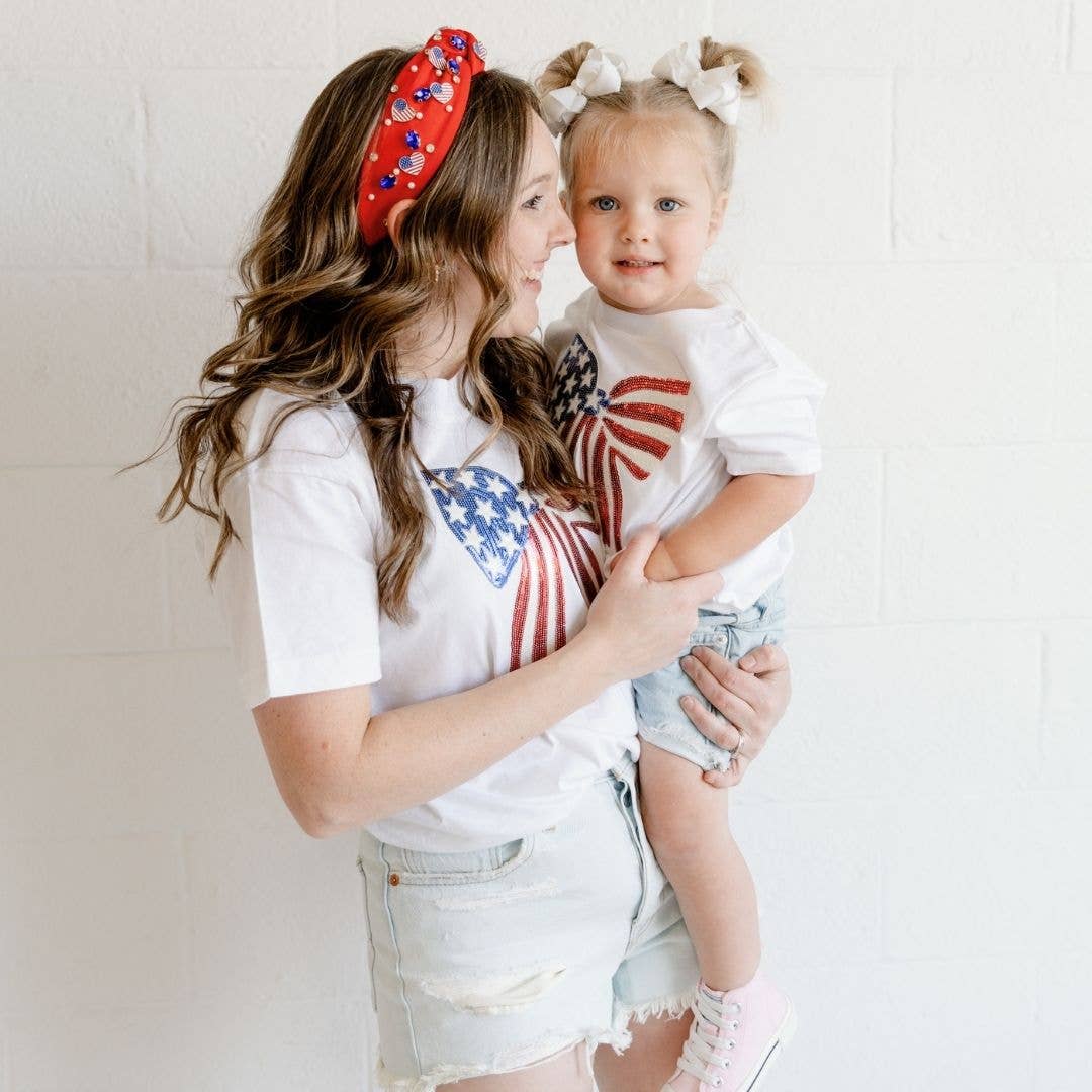 Patriotic Sequin Bow Patch Short Sleeve T-Shirt - Kids