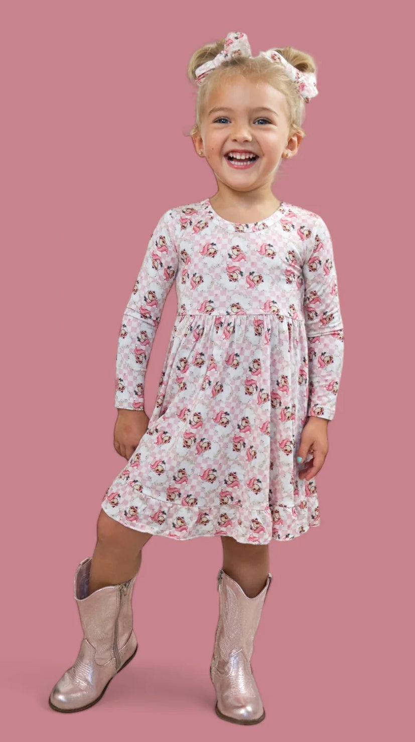 Santa Baby Checkered Bamboo Ruffle Dress