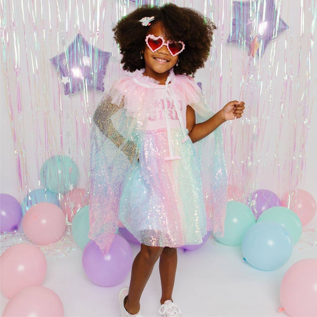 Birthday Girl Patch Rainbow Ombre Sequin Short Sleeve Tutu Dress