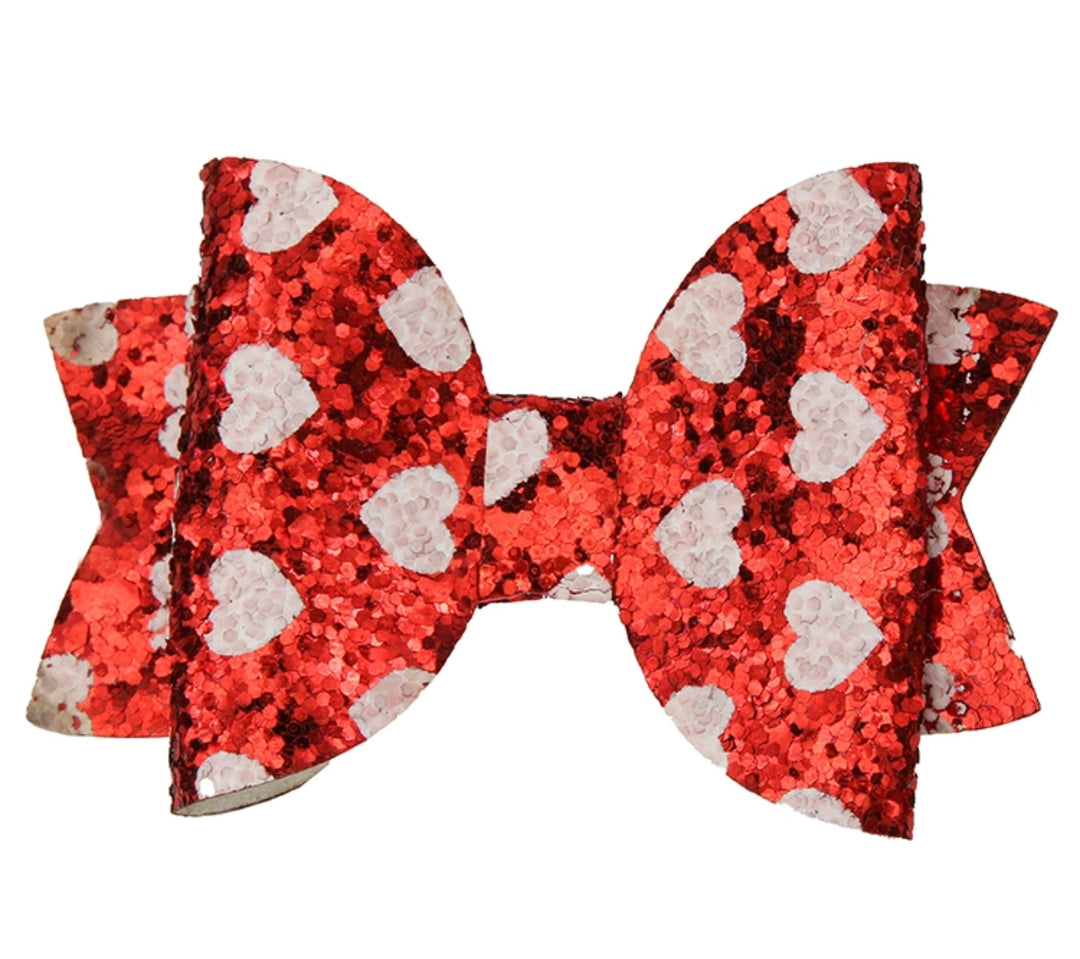 Red Glitter Heart Bow