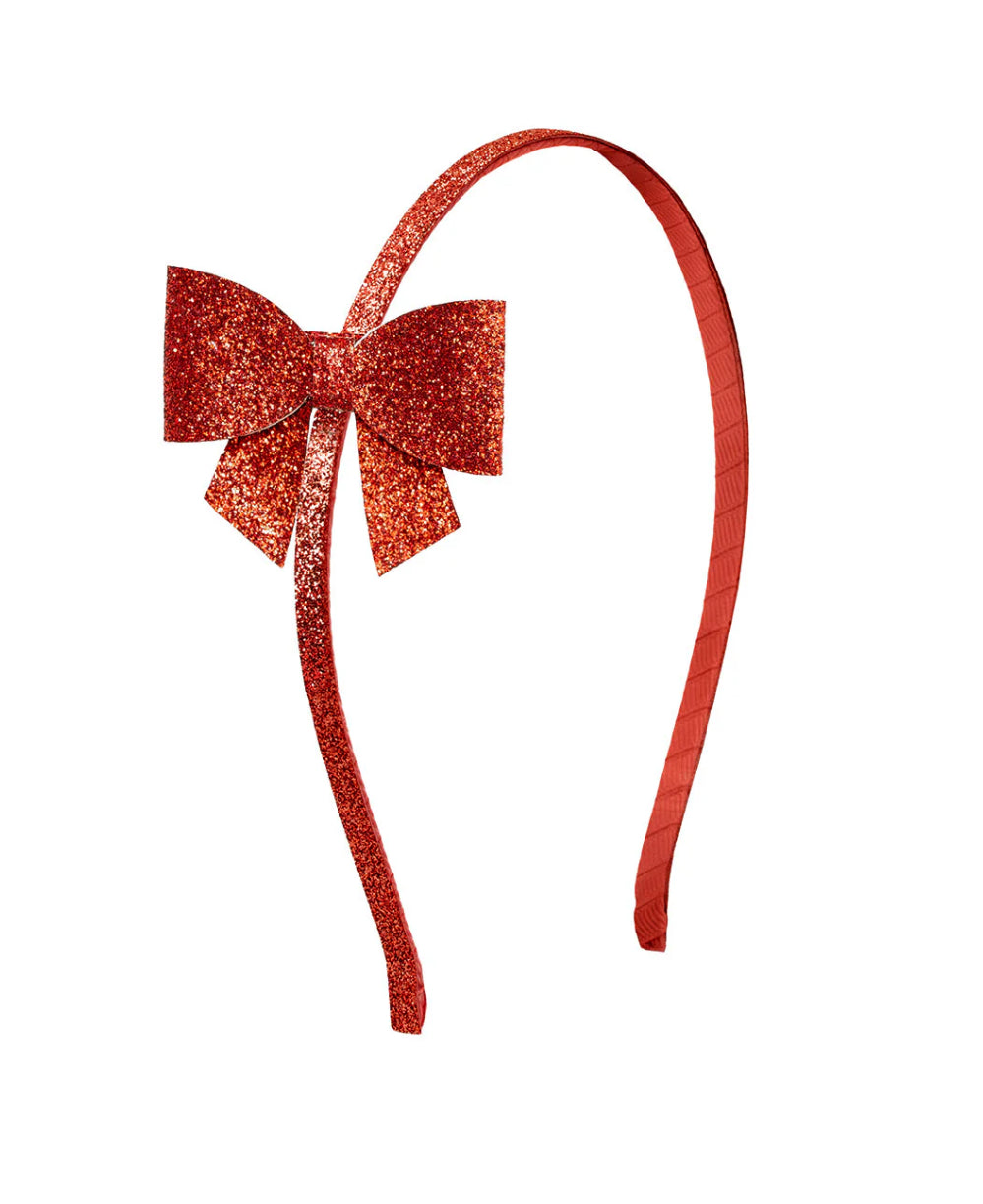 Red glitter Christmas bow headband