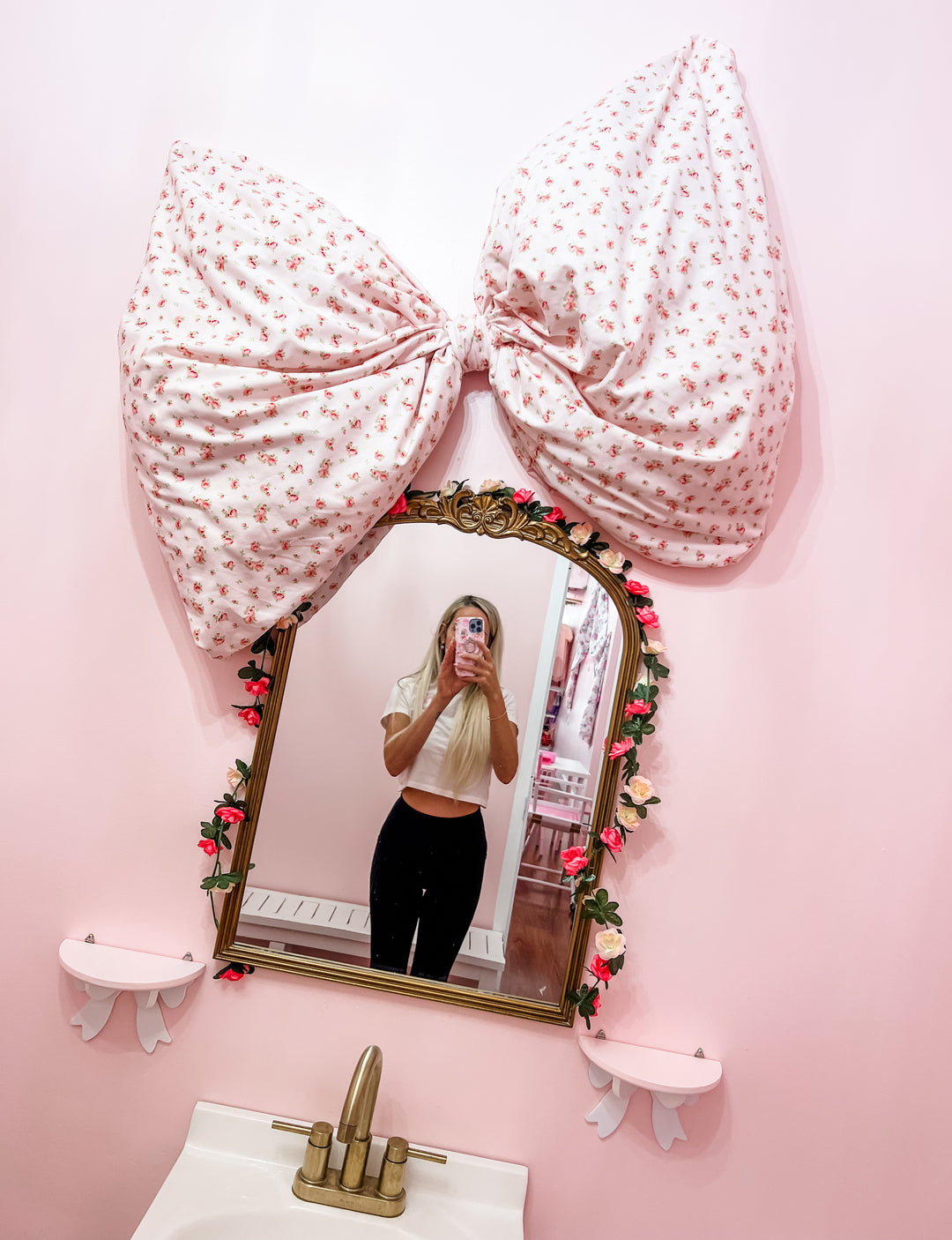 Ditzy Pink Floral Bespoke Fabric Wall Bow