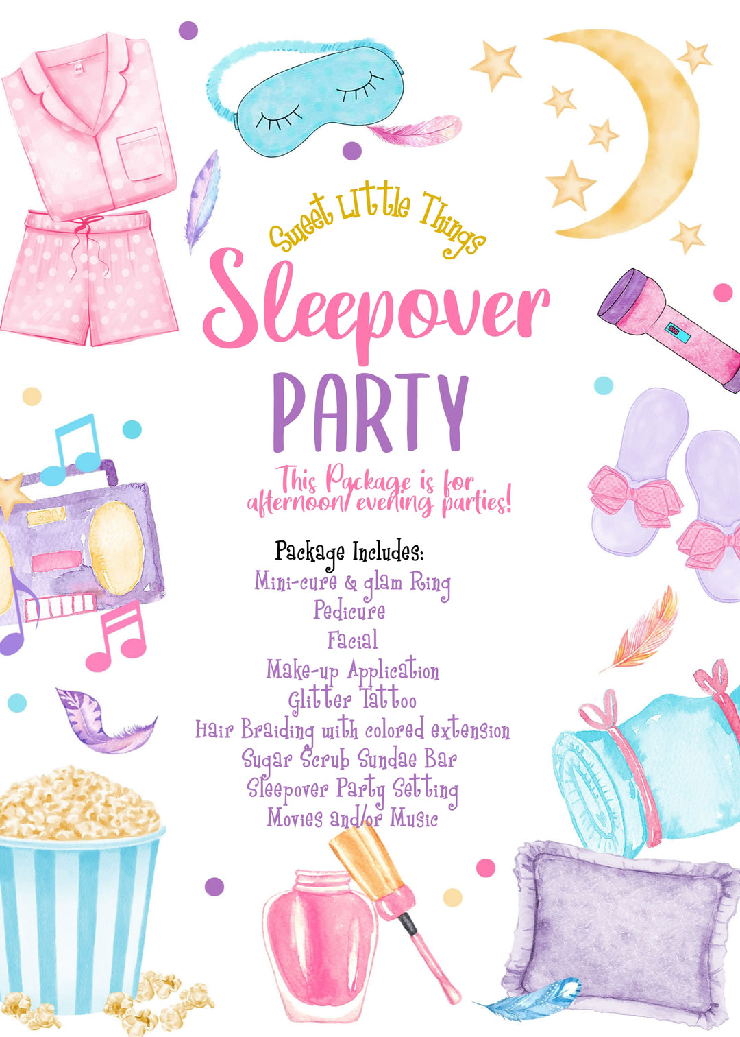 Slumber Party Evening Party Package Includes 6 Girls