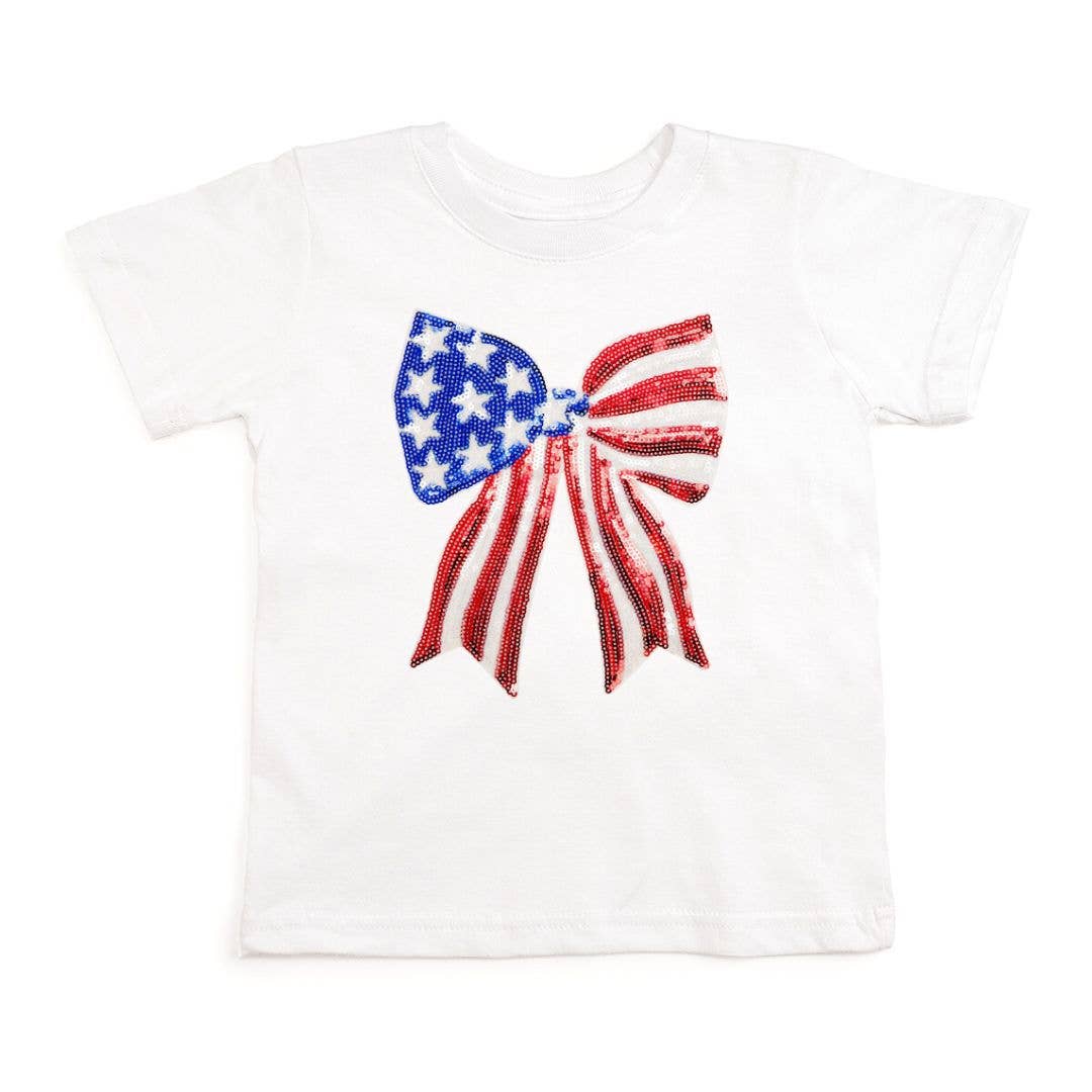 Patriotic Sequin Bow Patch Short Sleeve T-Shirt - Kids