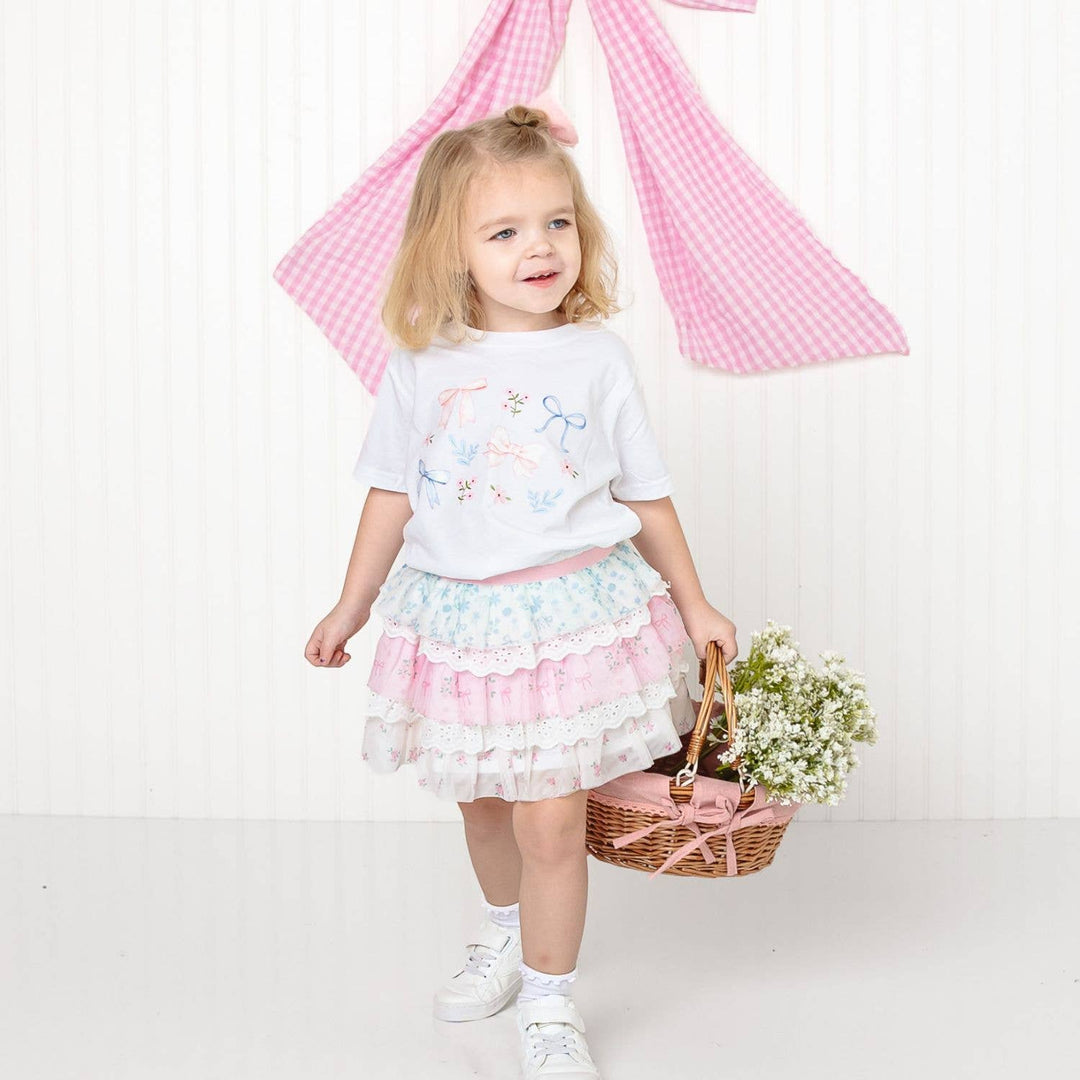 Floral & Bow Watercolor Short Sleeve T-Shirt - Kids Spring