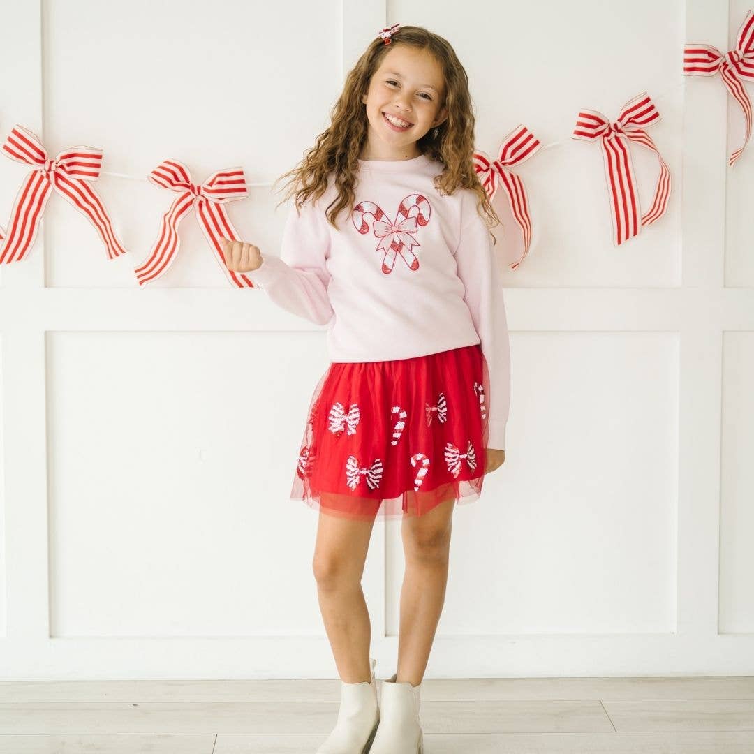 Candy Cane Sequin Patch Christmas Sweatshirt - Kids Clothing