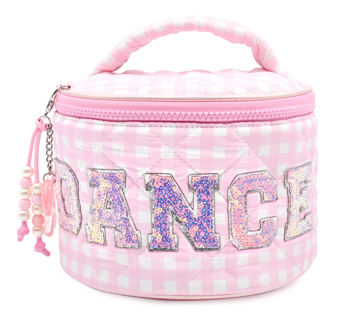'DANCE' Quilted Gingham Round Glam Bag with Charm