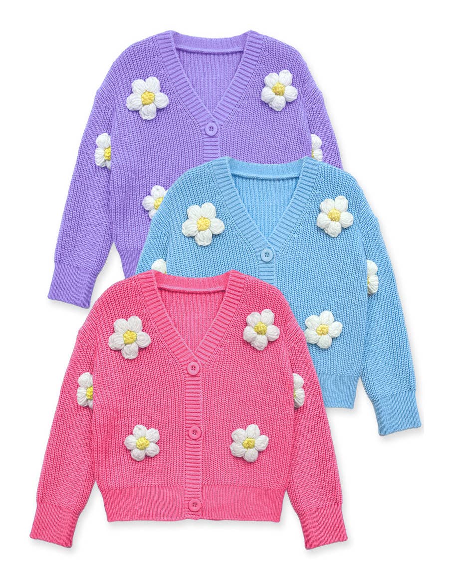 GWS-Y24-9034A Girl's Cardigan Sweater W/ Flower Applique: Rosy Pink / 5
