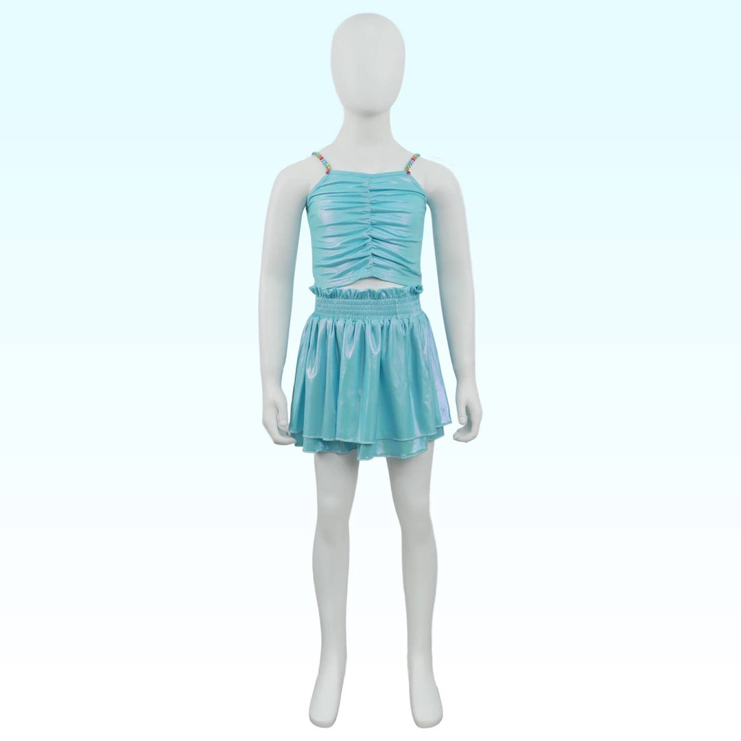 Blue metalic skort set