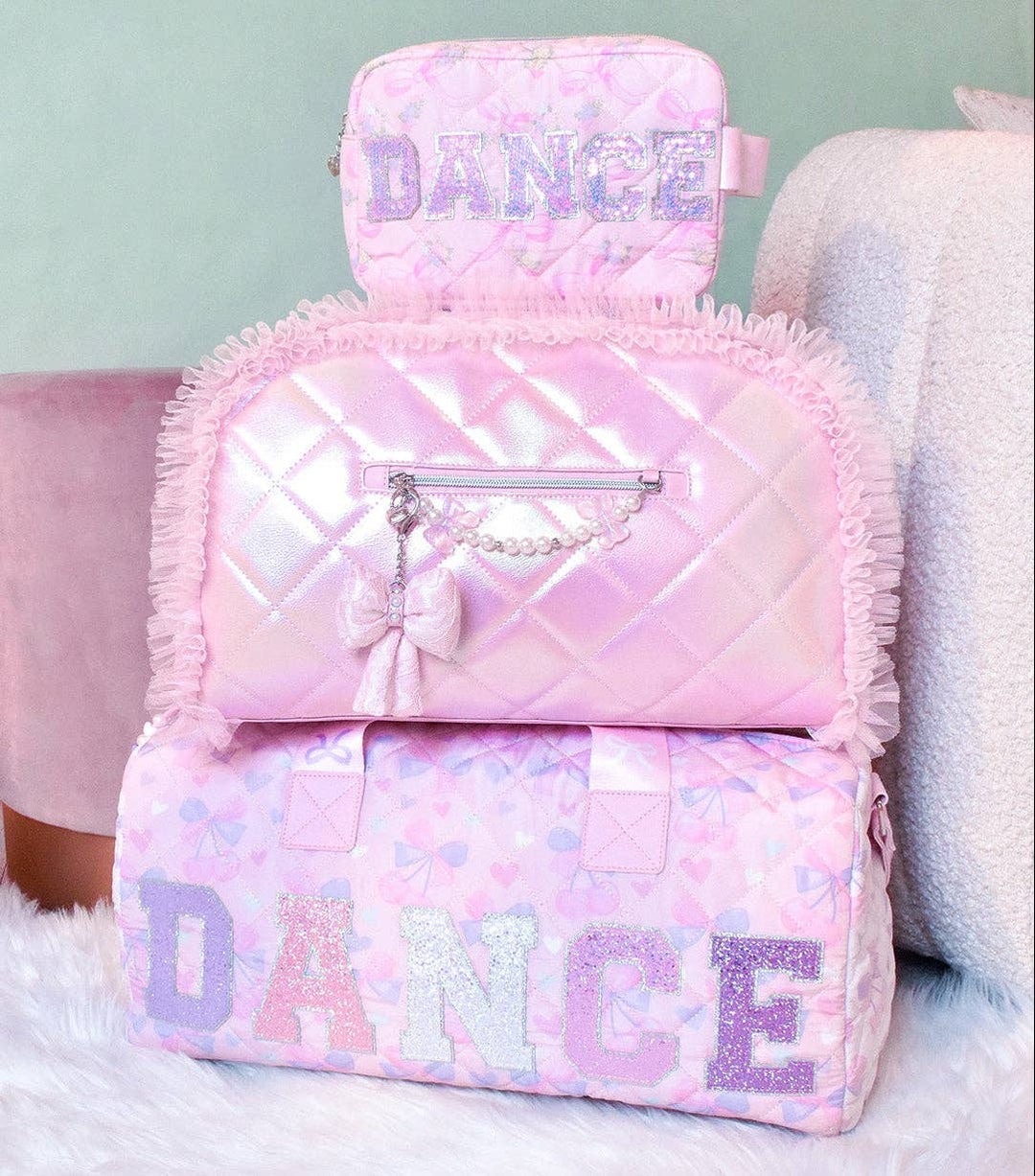 'DANCE' Cherry Bow Printed Quilted Large Duffle Bag
