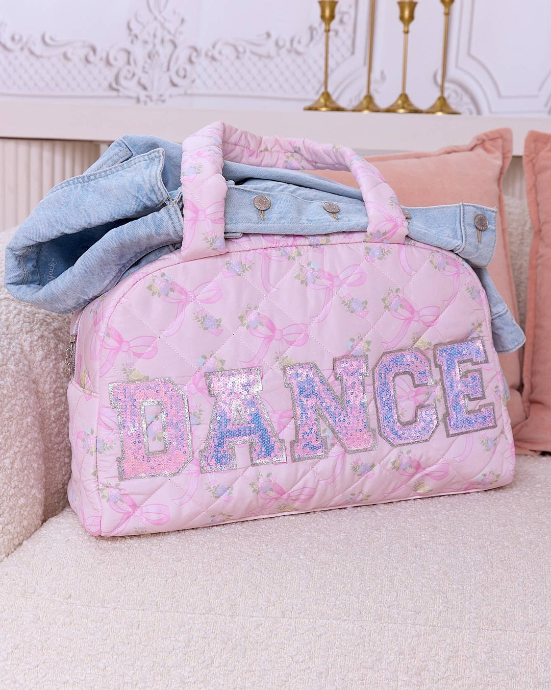 'DANCE' Floral Printed Quilted Medium Duffle Bag