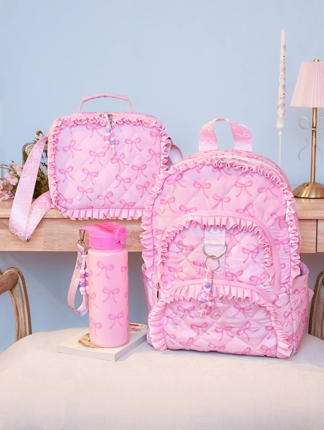 Bow & Ruffle Quilted Large Backpack