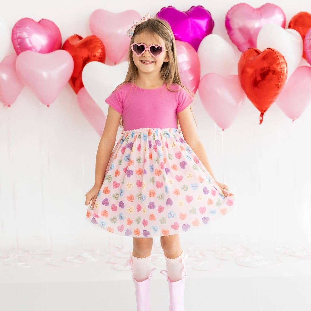 Candy Hearts Valentine's Day Short Sleeve Tutu Dress