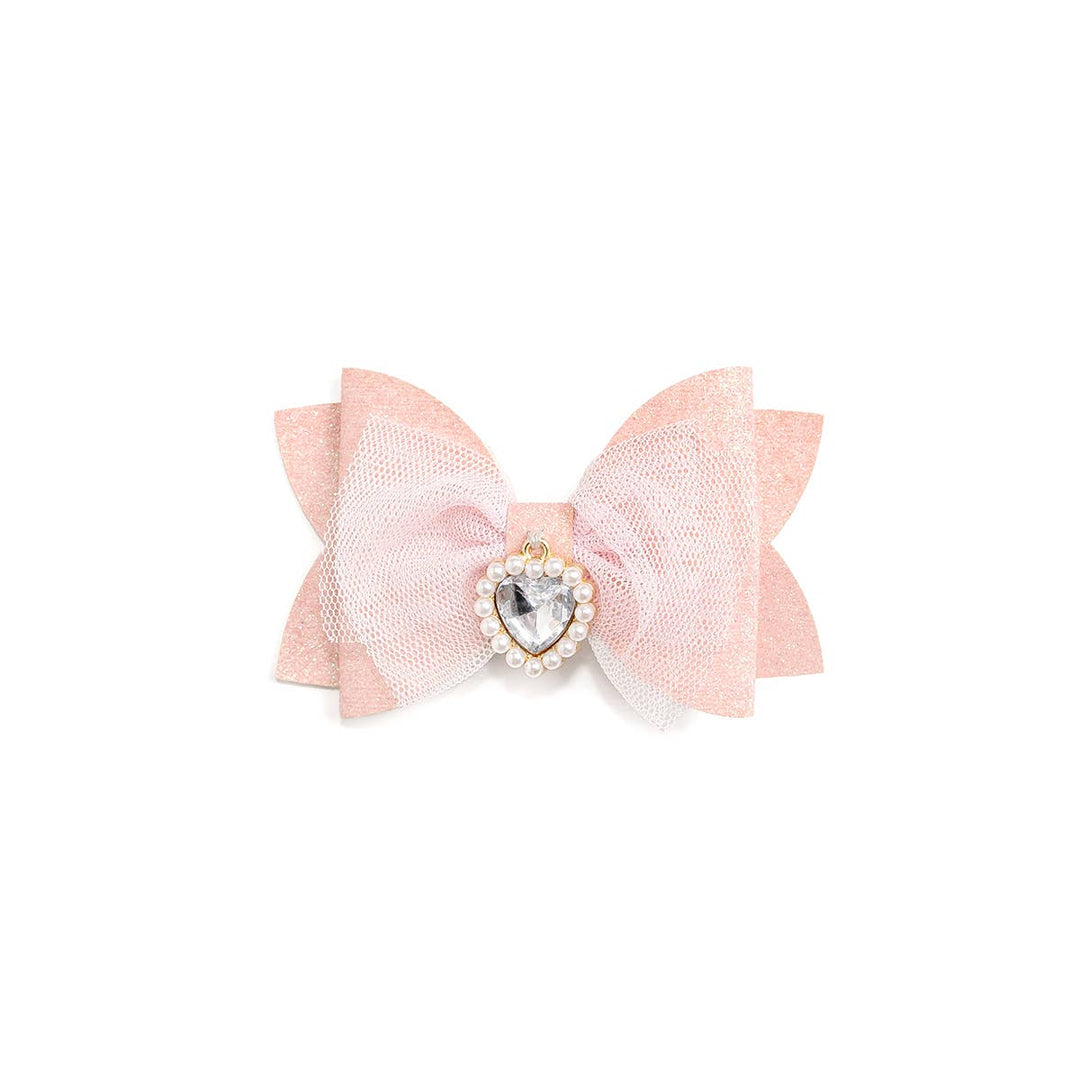 Heart Charm Glitter Bow Clip - Hair Accessories