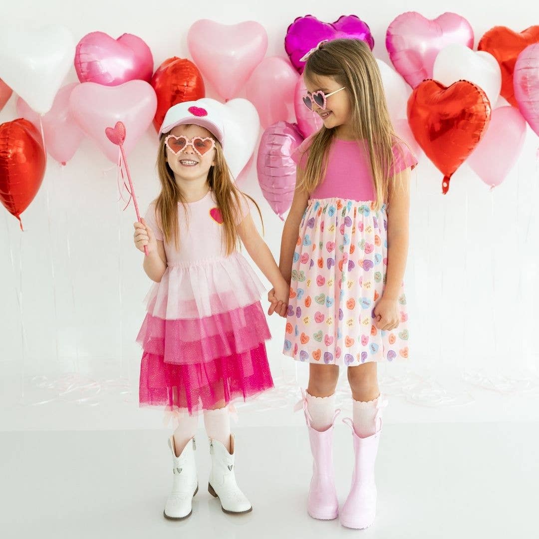 Pink Petal Valentine's Day Short Sleeve Tutu Dress