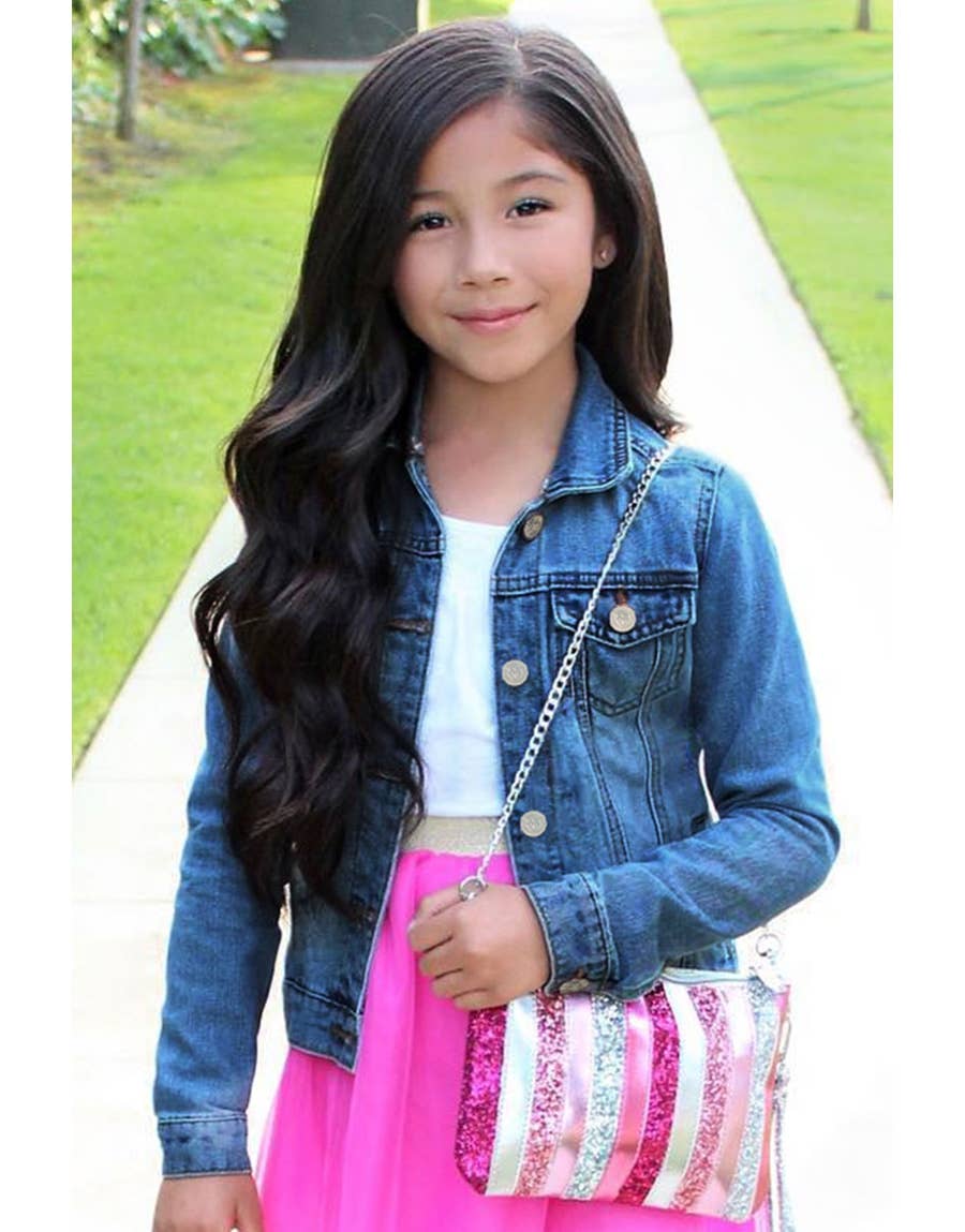 GDJ-23-9622B Girl's Stretch Denim Jacket Basic Cut: Light Denim / 8/10(M)