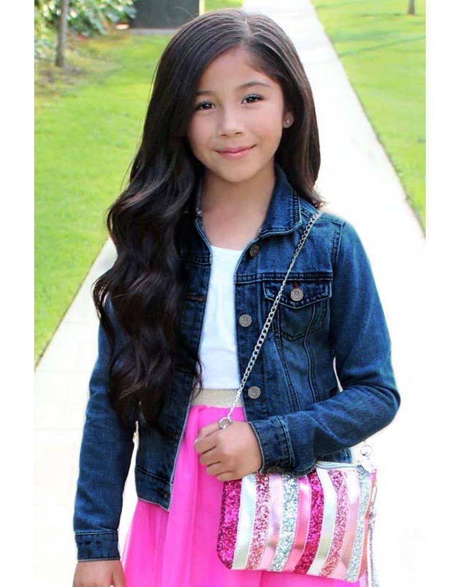 GDJ-23-9622B Girl's Stretch Denim Jacket Basic Cut: Light Denim / 8/10(M)