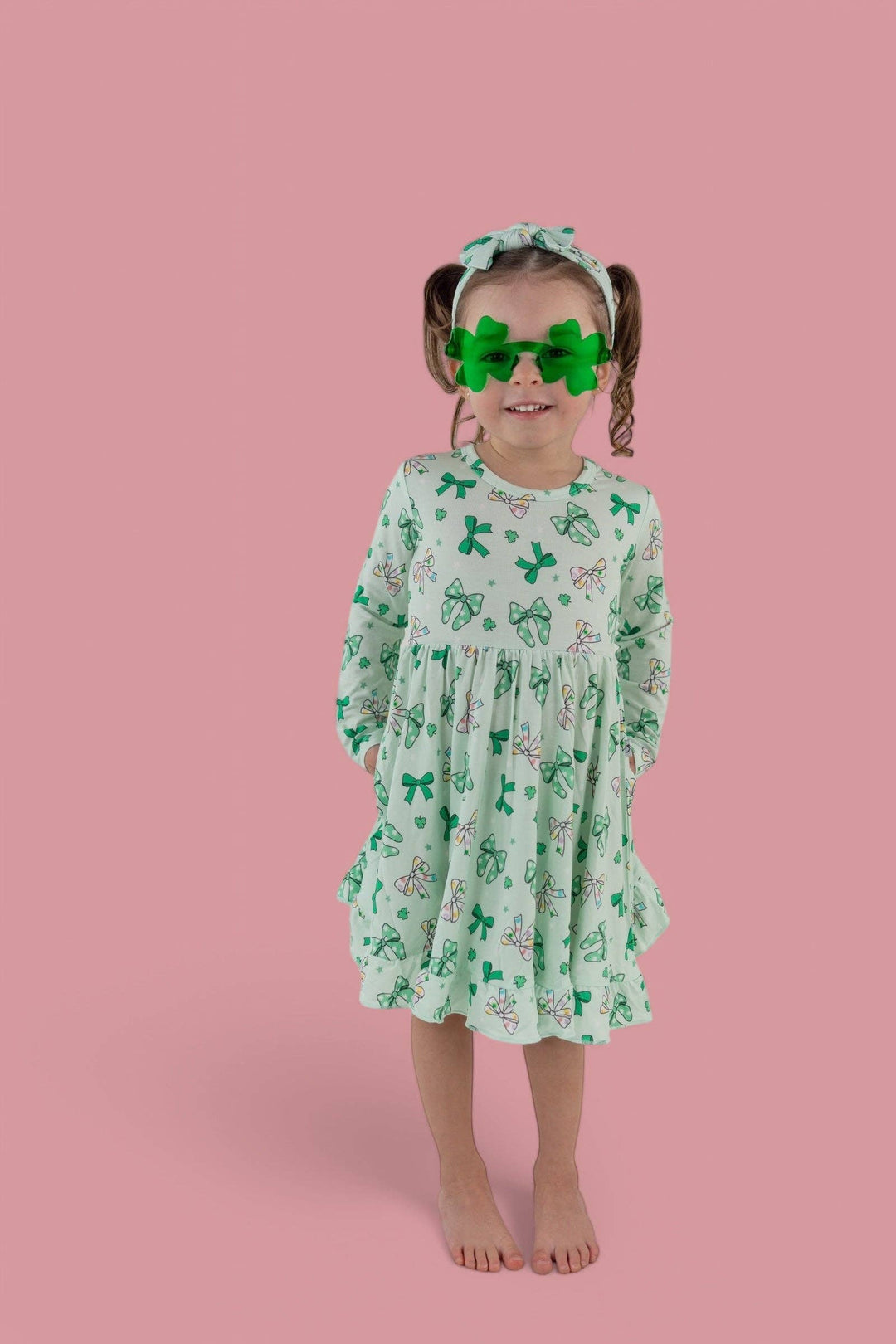 CLOVER BOWS LONG SLEEVE DREAM RUFFLE DRESS: 2T