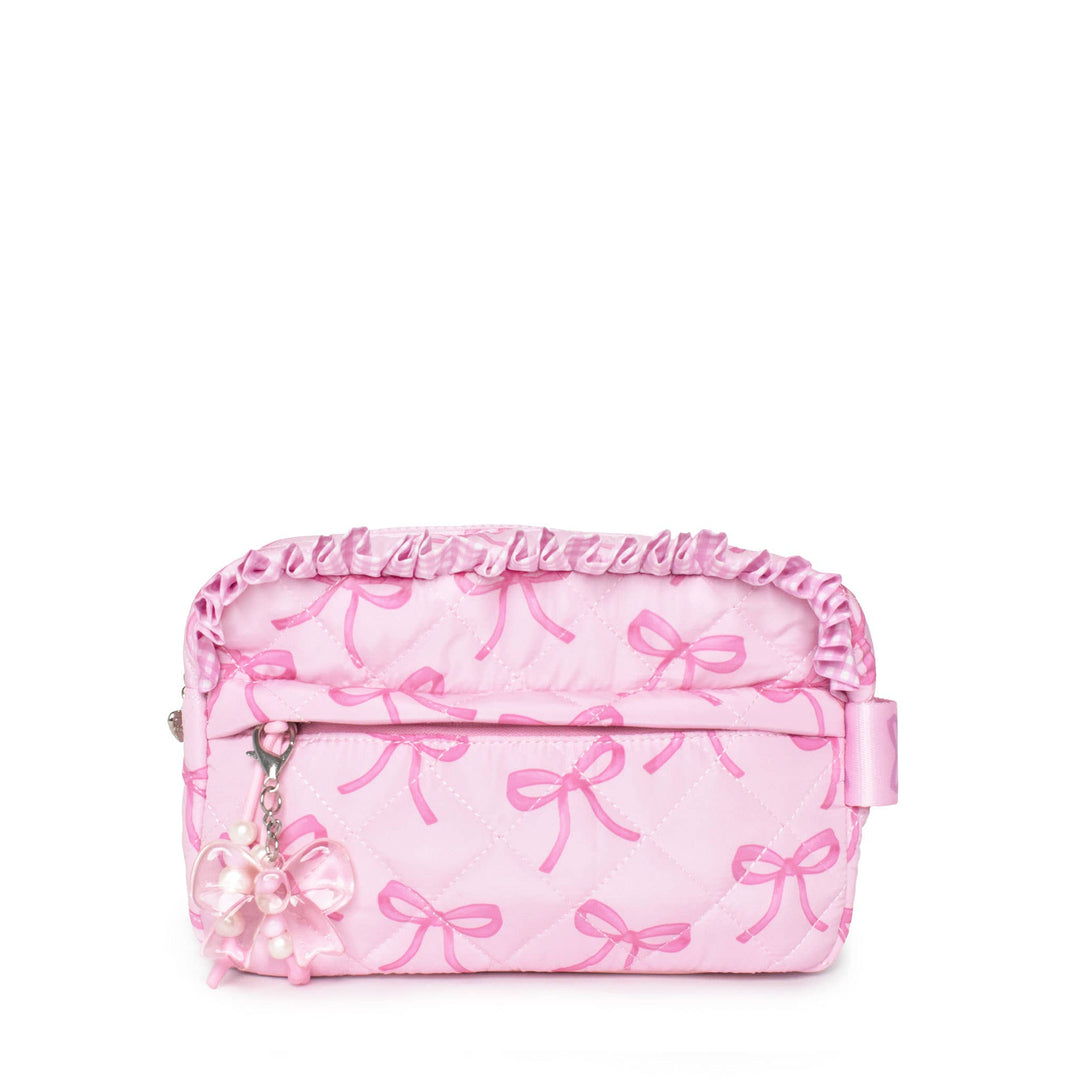 Quilted Bow Printed Pouch with Charm