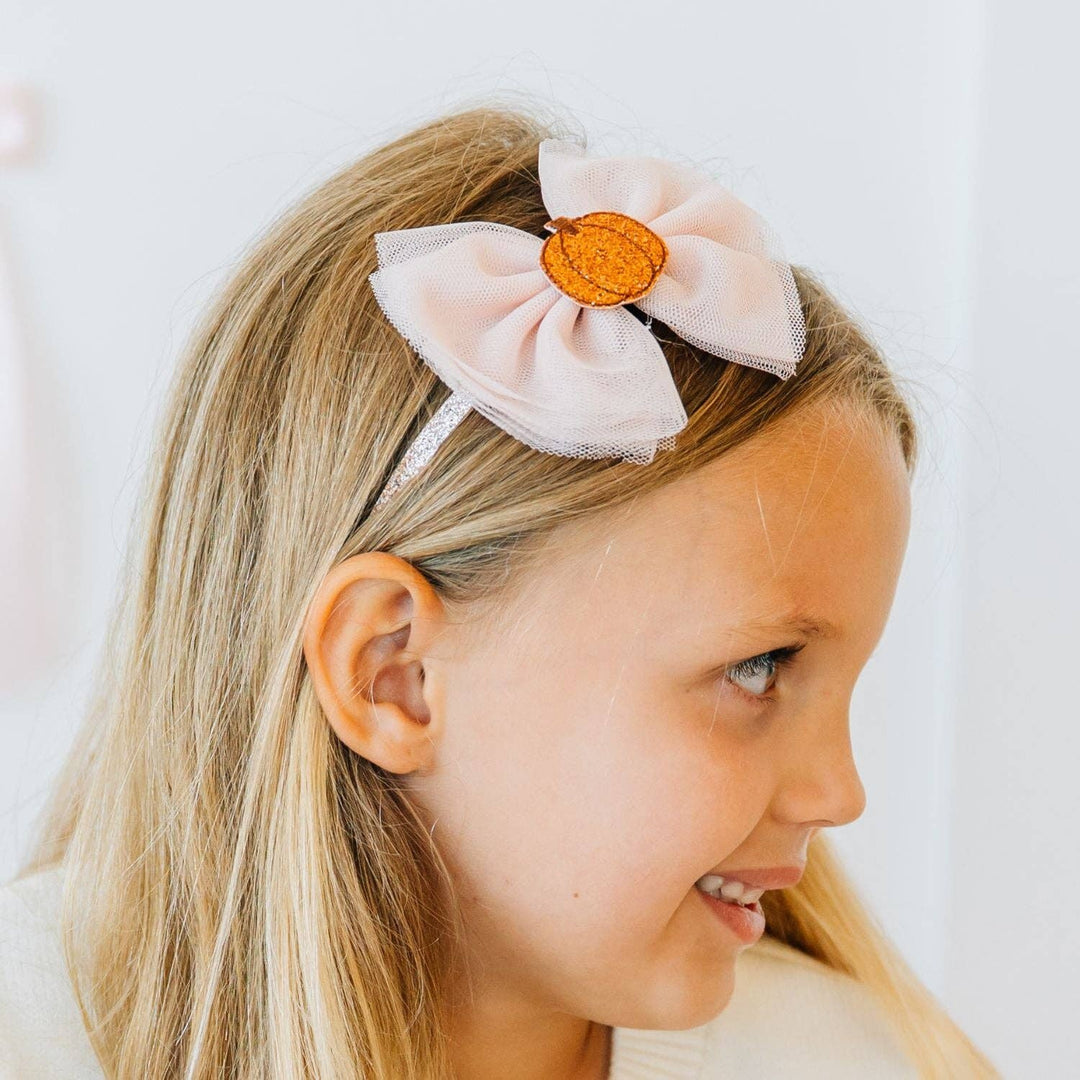 Pumpkin Tulle Bow Headband - Kids Hair Accessories - Fall