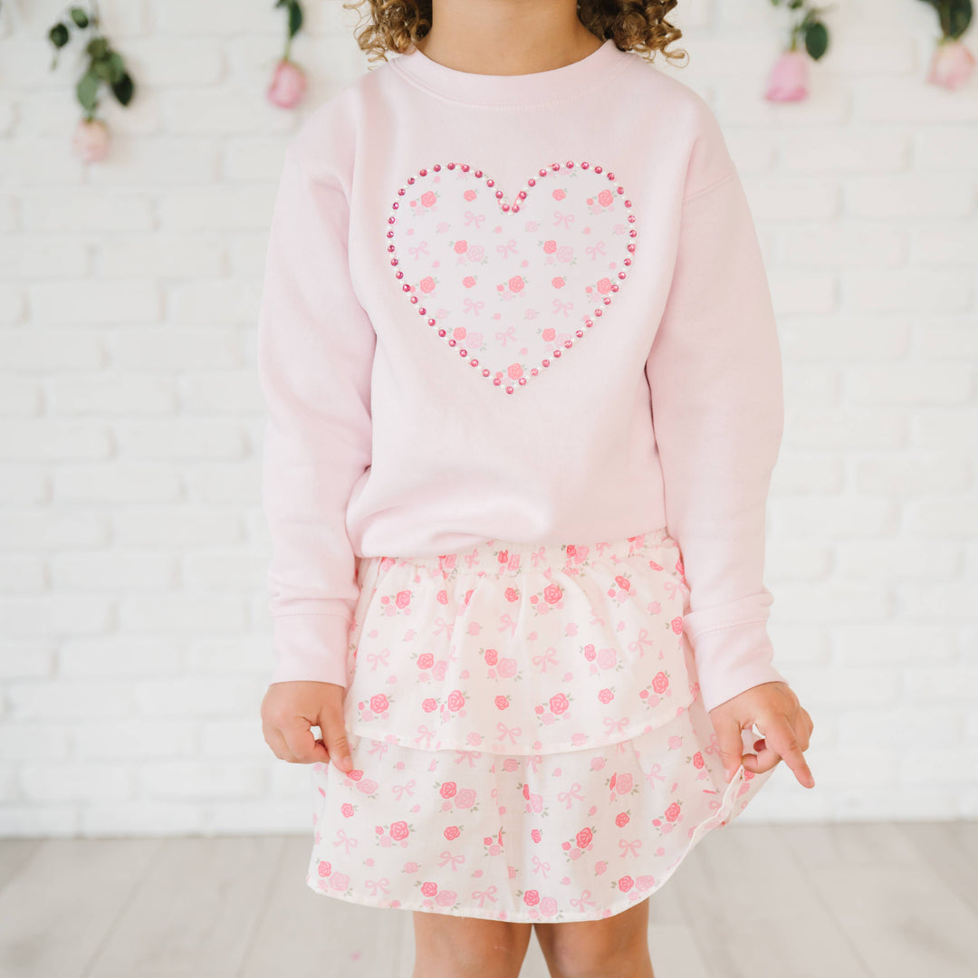 Dainty Rose Pearl Heart Patch Sweatshirt - Kids Clothing