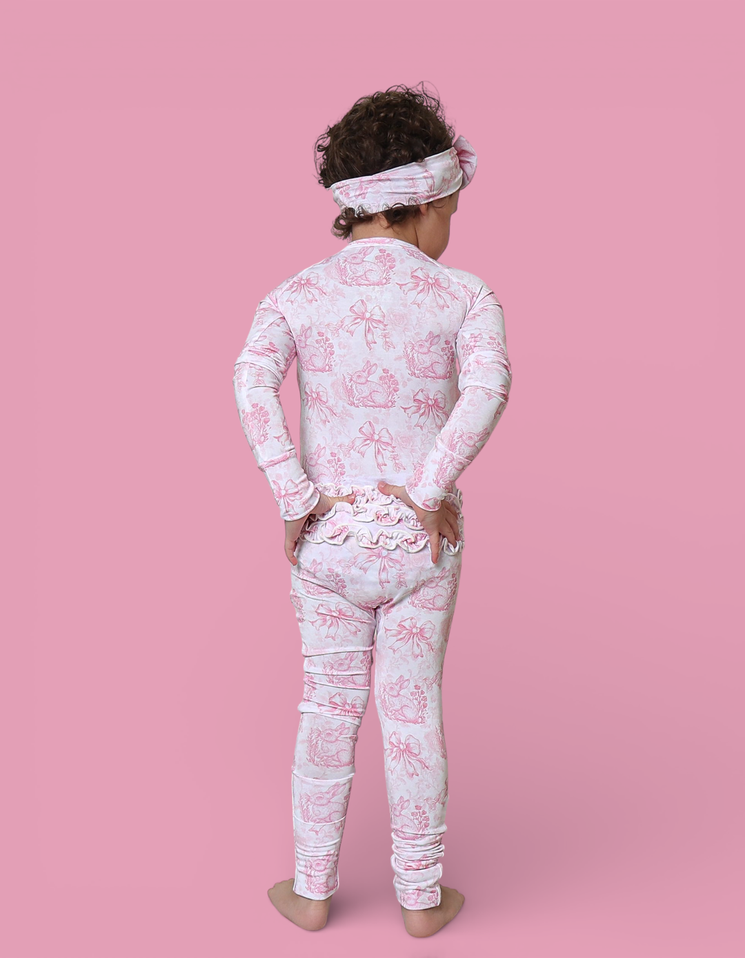 BLUSH BUNNY TOILE DREAM RUFFLE ROMPER