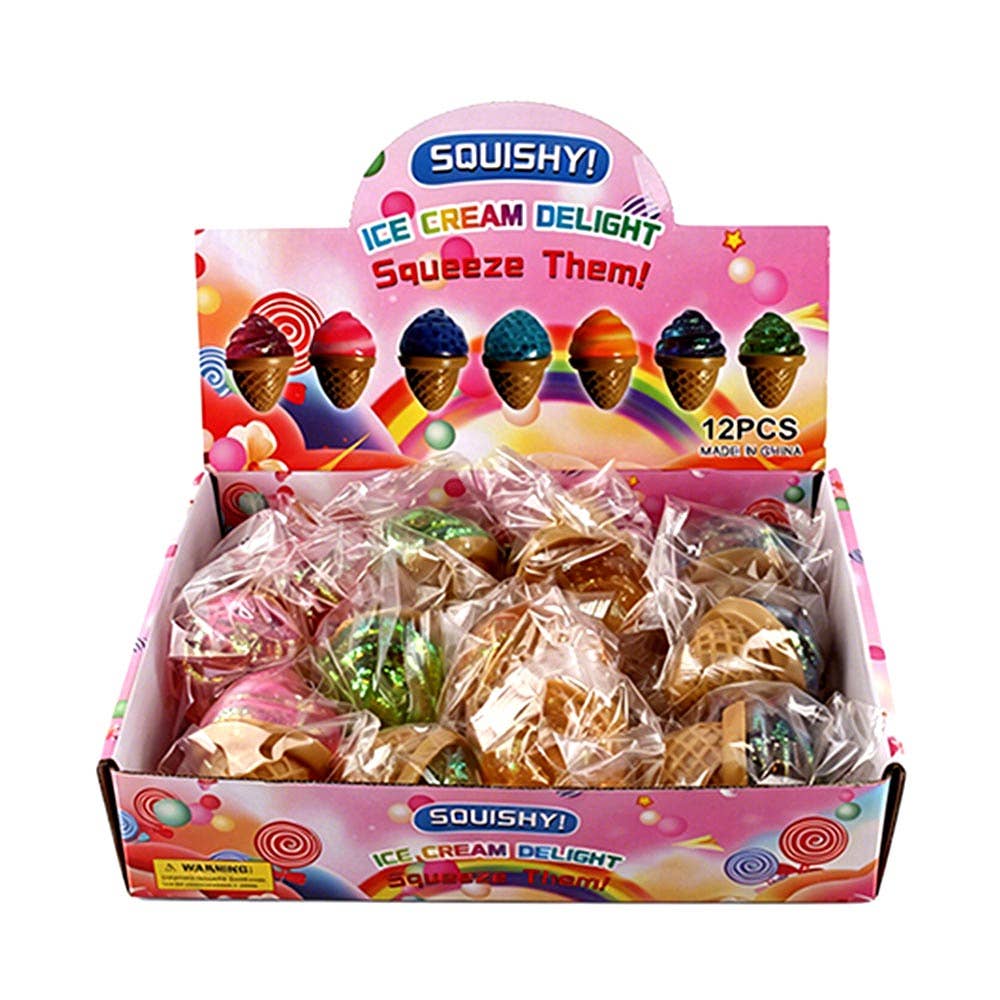 12PCS - Glitter Ice Cream Cone Squeeze Squishy Stress Relief Toy