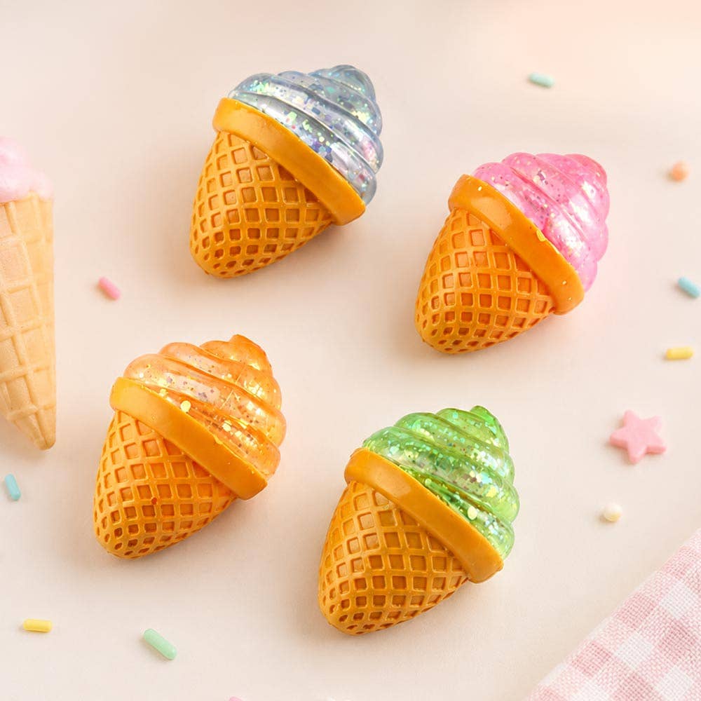 12PCS - Glitter Ice Cream Cone Squeeze Squishy Stress Relief Toy