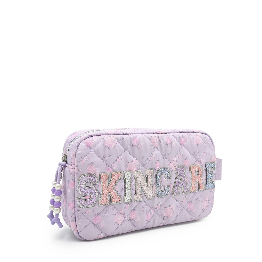 'SKINCARE' Quilted Floral Printed Pouch