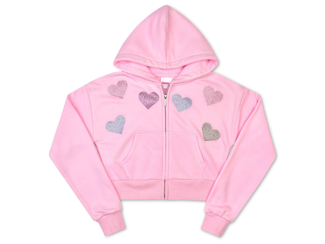 Sparkling Hearts Cropped Zip-up Sweatshirt (Small (6-8))