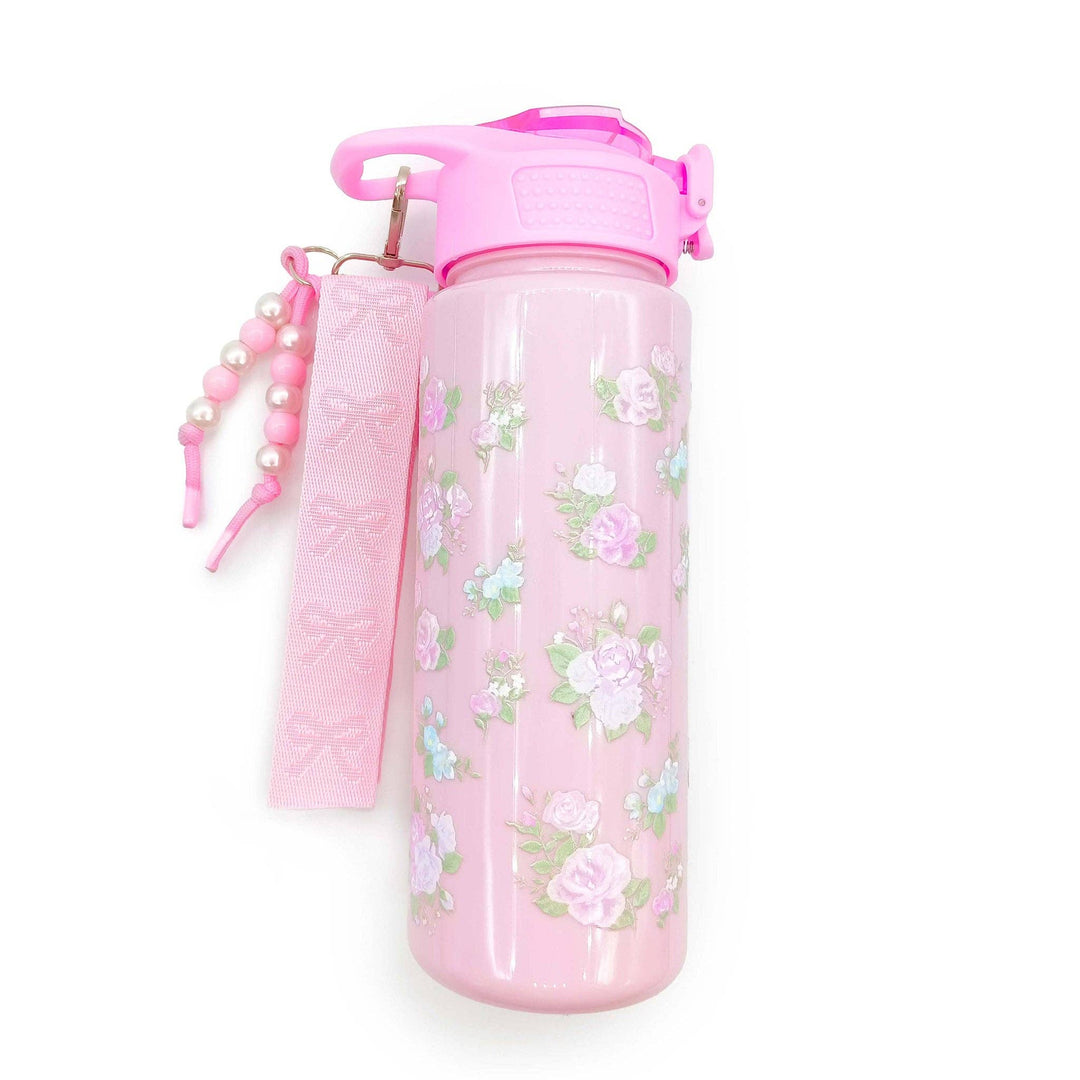 Floral Printed Plastic Water Bottle with Wristlet