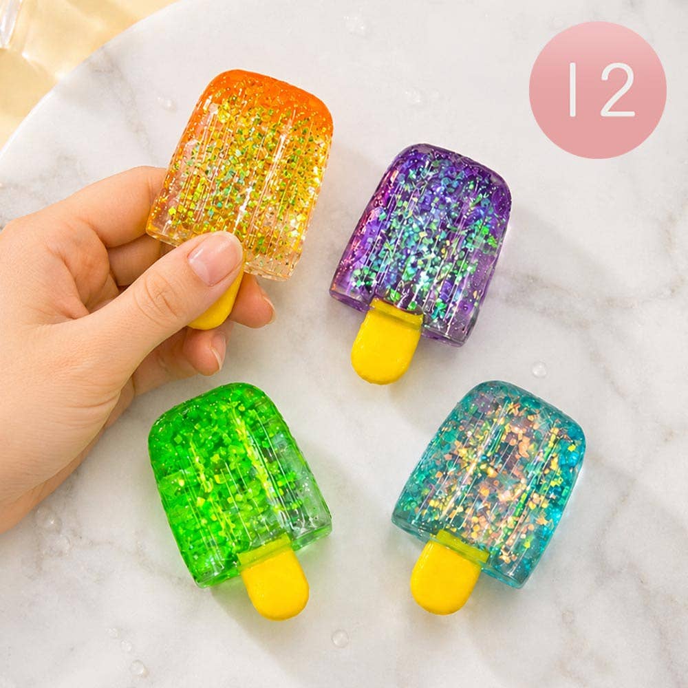 12PCS - Glitter Popsicle Squeeze Squishy Stress Relief Toy