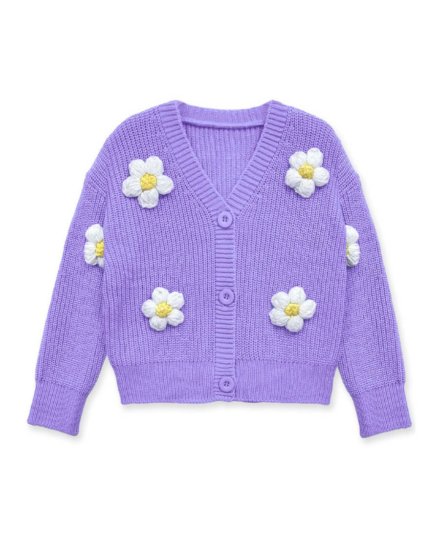 GWS-Y24-9034A Girl's Cardigan Sweater W/ Flower Applique: Rosy Pink / 5
