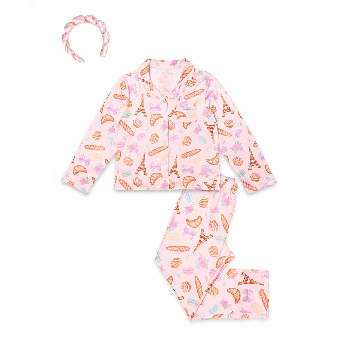Paris Print Yummy Pajama Set with Headband (4 PACK)