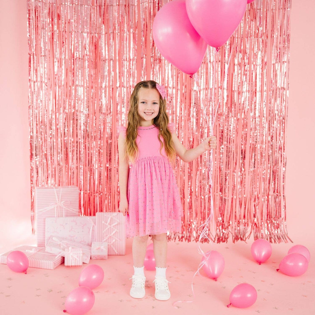 Raspberry Rhinestone Short Sleeve Tutu Dress - Kids Clothing