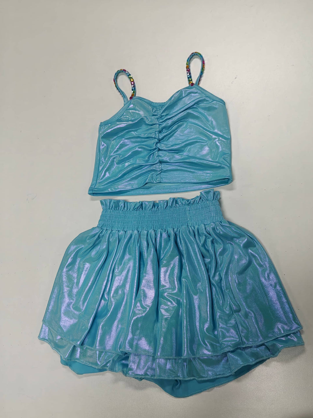 Blue metalic skort set