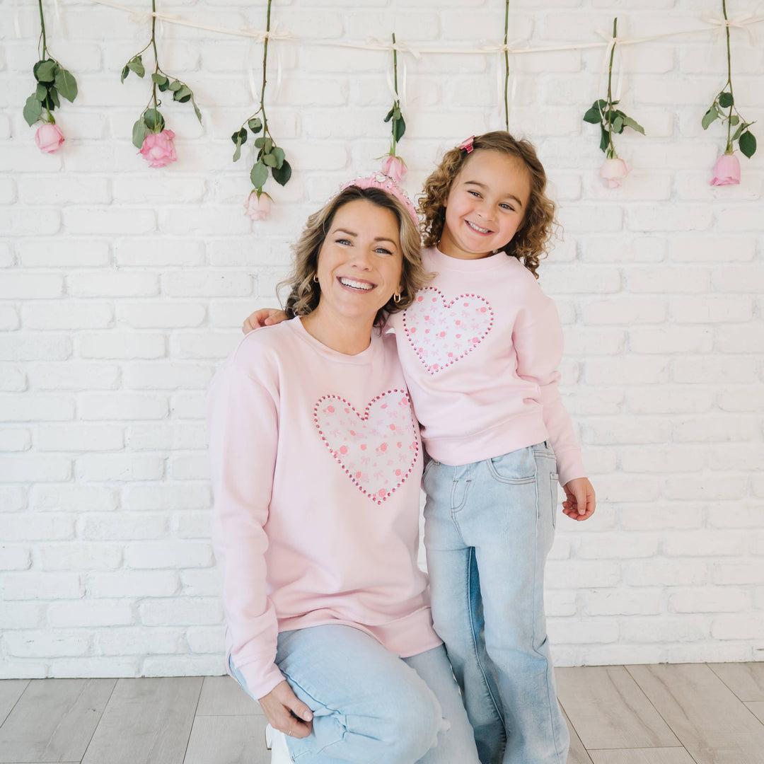 Dainty Rose Pearl Heart Patch Women's Sweatshirt Mommy & Me