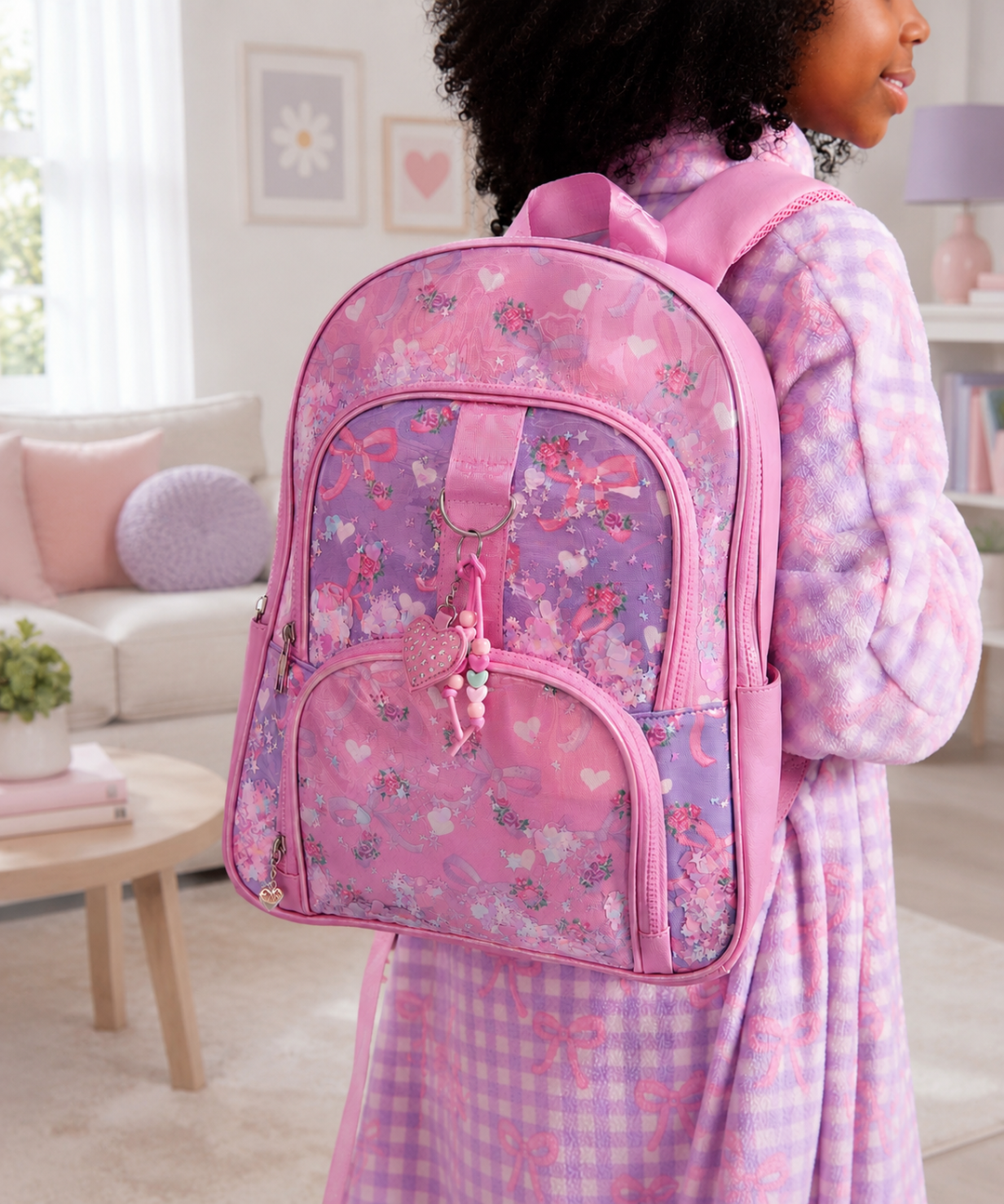 Bow Confetti Large Backpack with Heart Charm