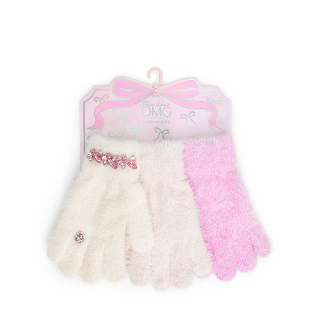 Rhinestone Hearts 3 Piece Gloves Set