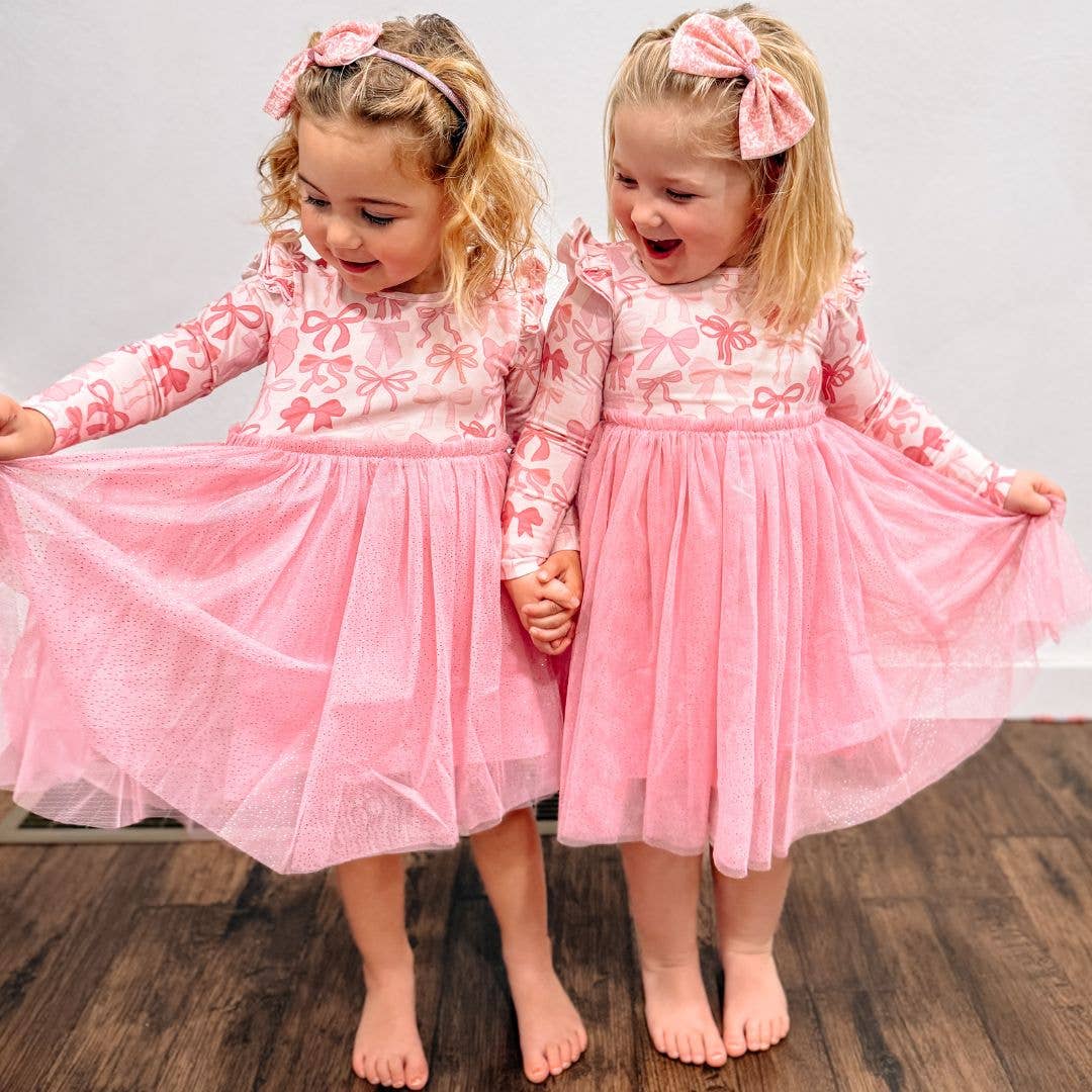 Coquette Bow Long Sleeve Tutu Dress - Kids Clothes