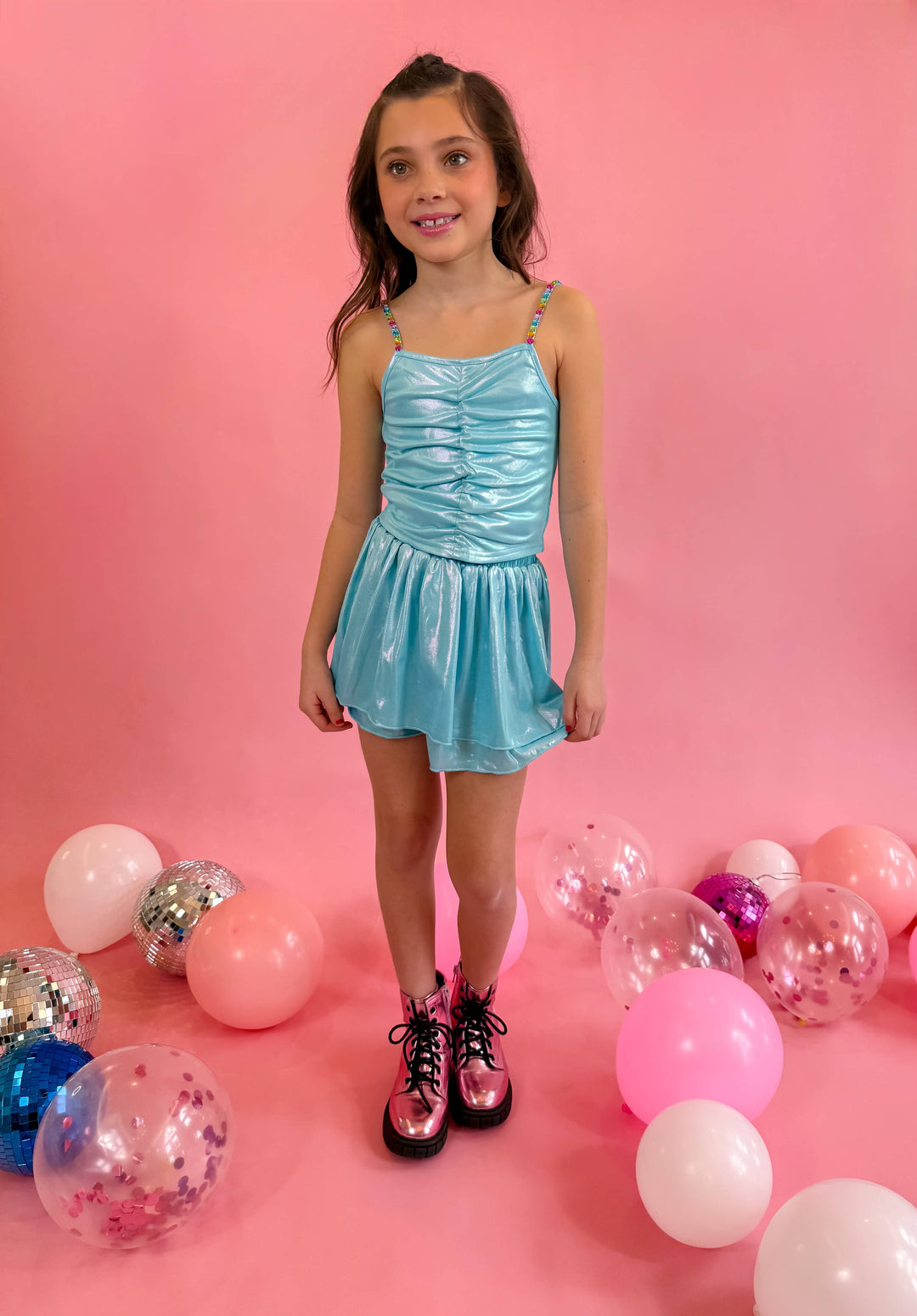 Blue metalic skort set