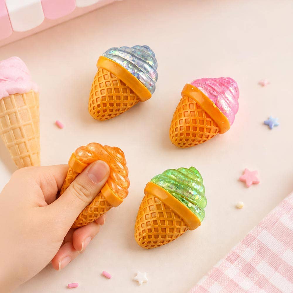 12PCS - Glitter Ice Cream Cone Squeeze Squishy Stress Relief Toy