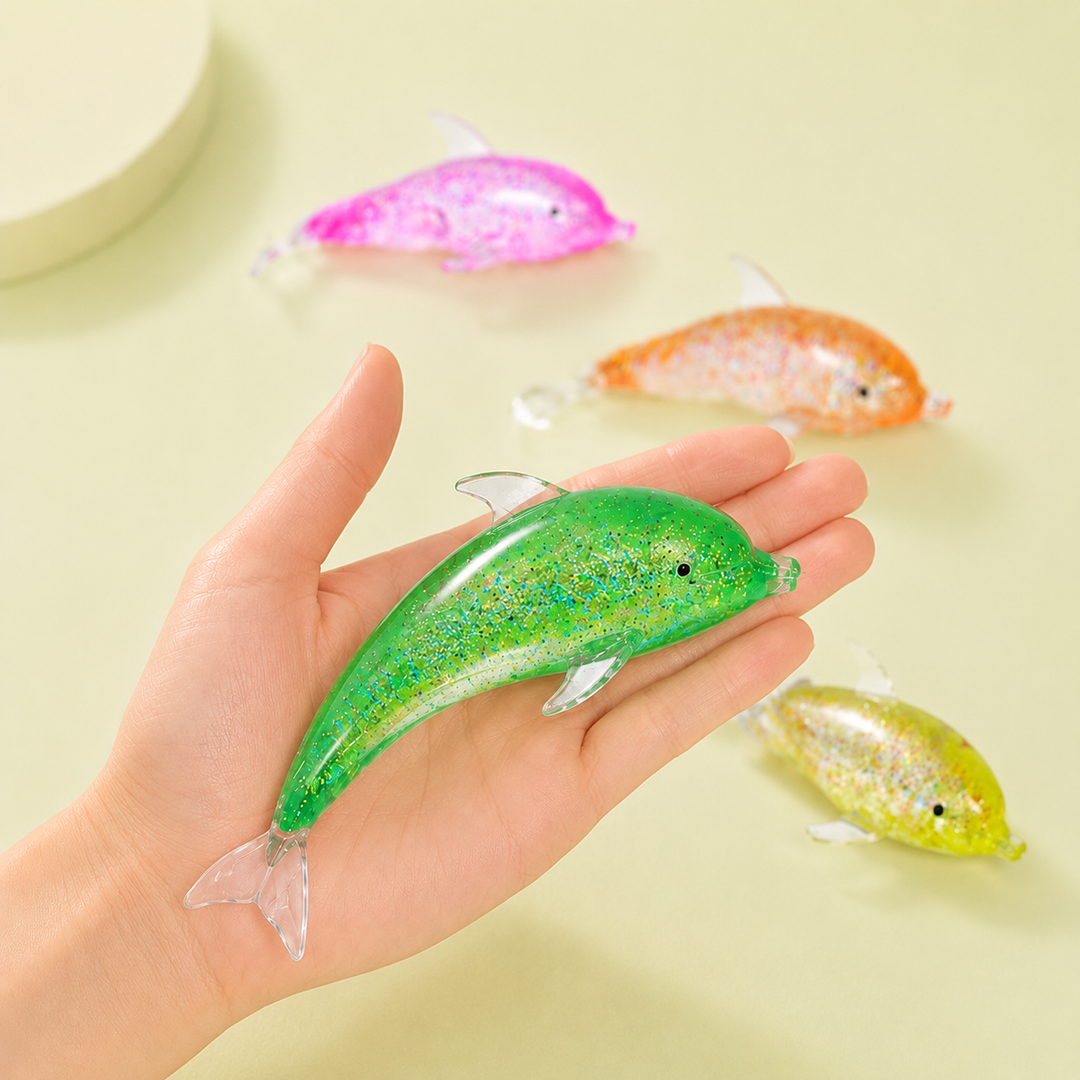 12PCS - Glitter Dolphin Squeeze Squishy Stress Relief Toy