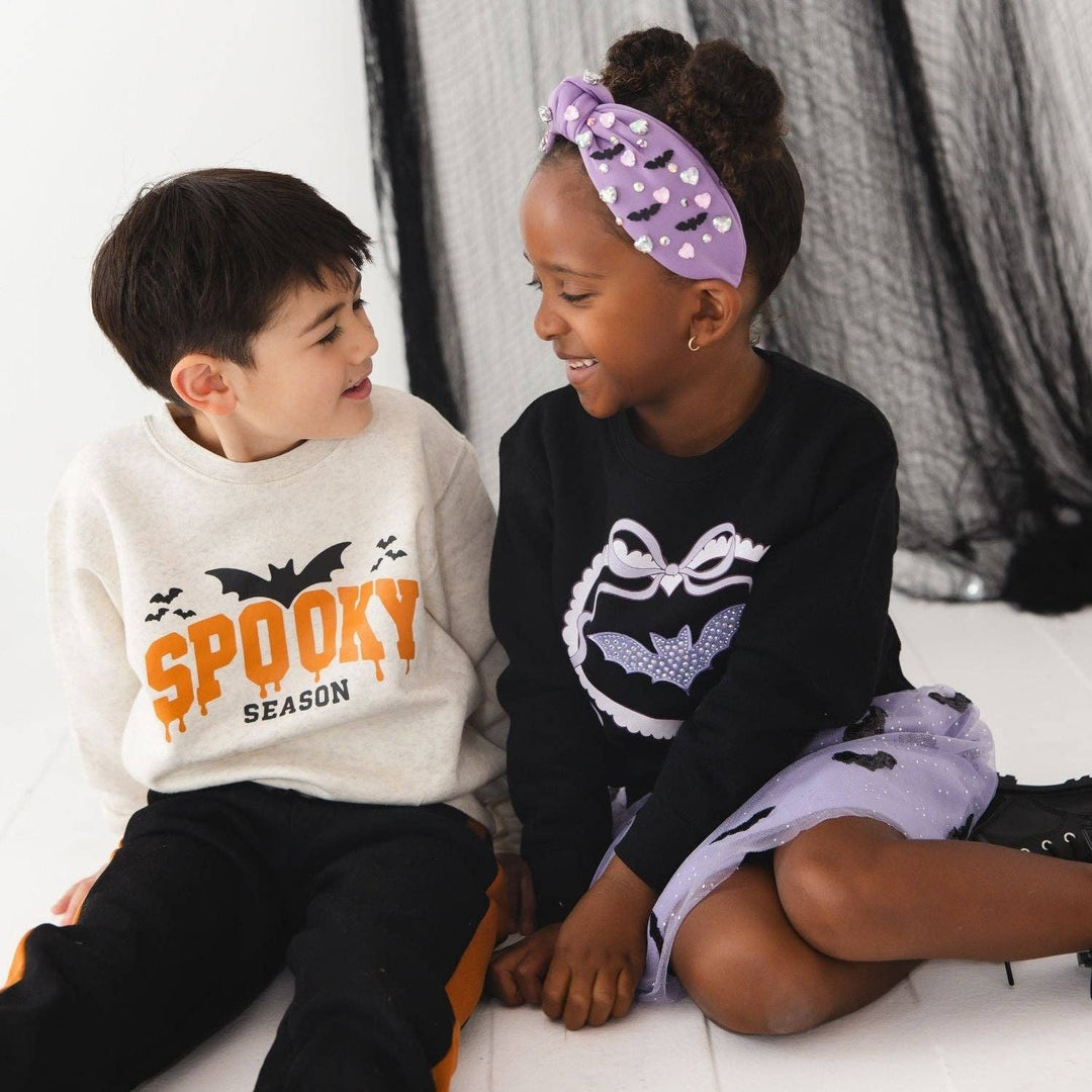 Rhinestone Bat Patch Halloween Sweatshirt - Girls Clothes