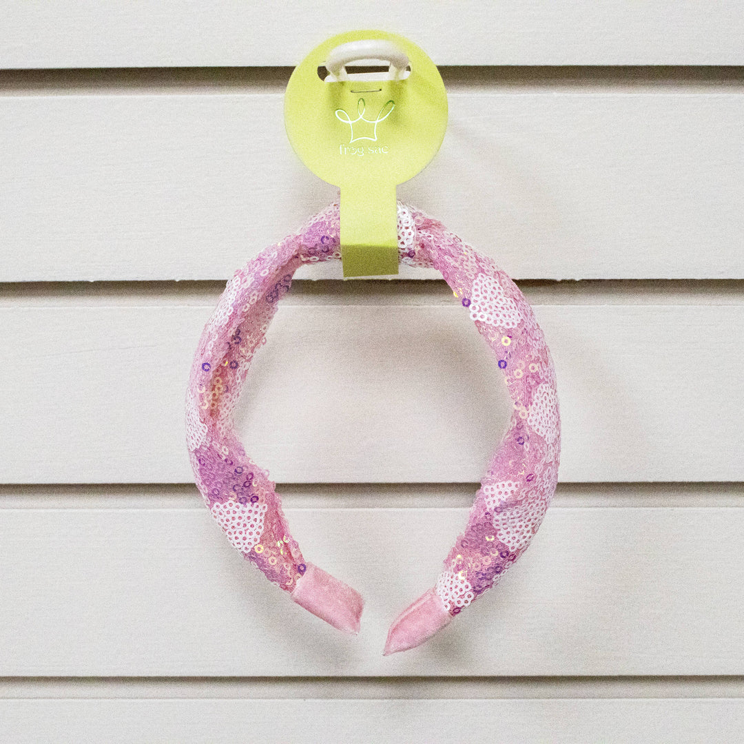Kids Knot Headband - Pink Sequin Heart Valentine's Day