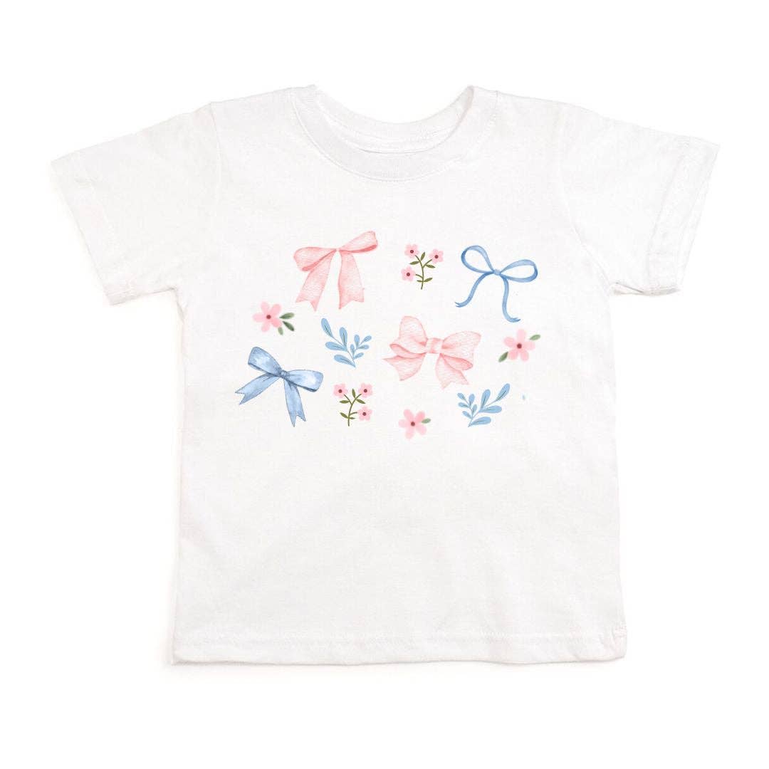 Floral & Bow Watercolor Short Sleeve T-Shirt - Kids Spring