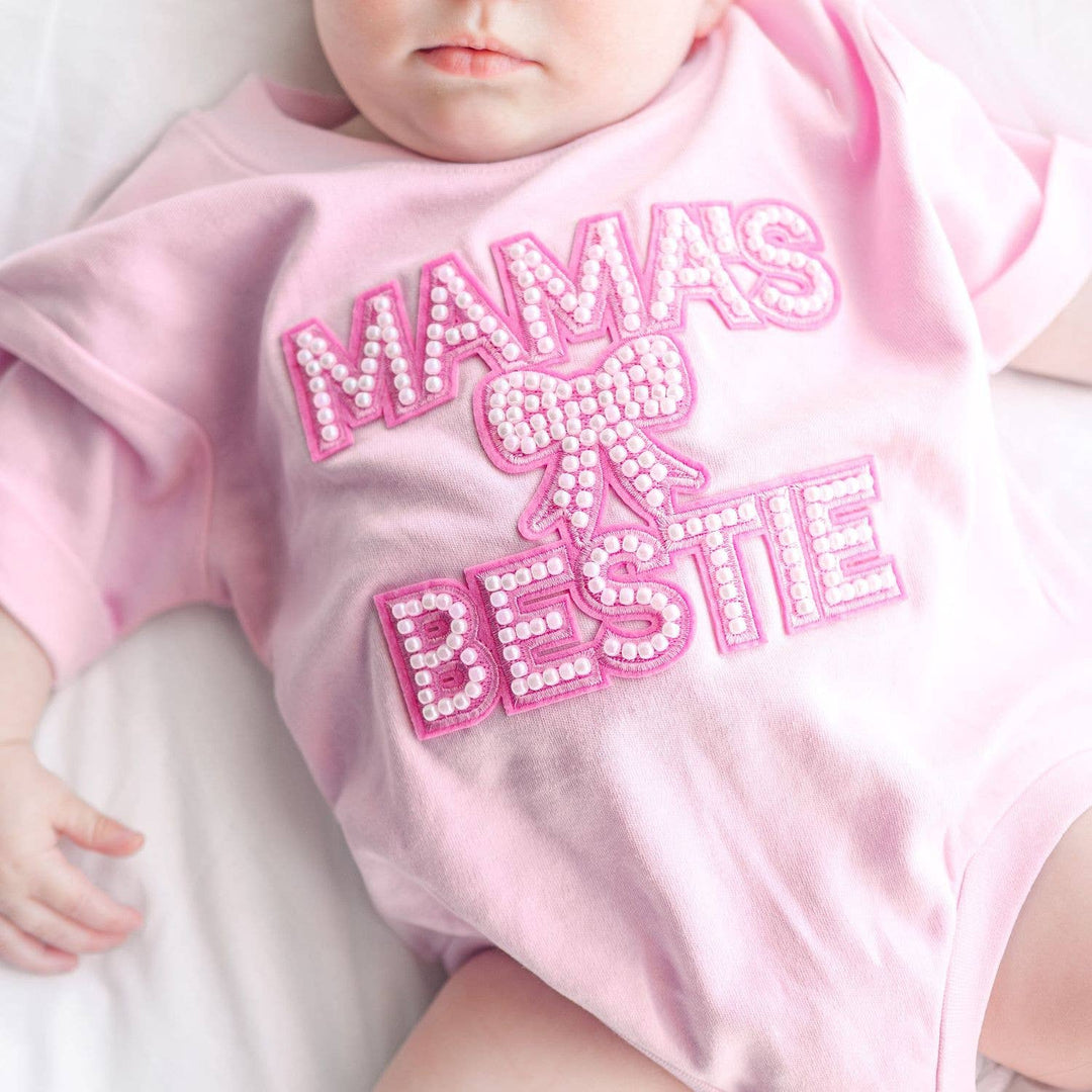 Mama's Bestie Pearl Patch Short Sleeve Romper - Mother's Day