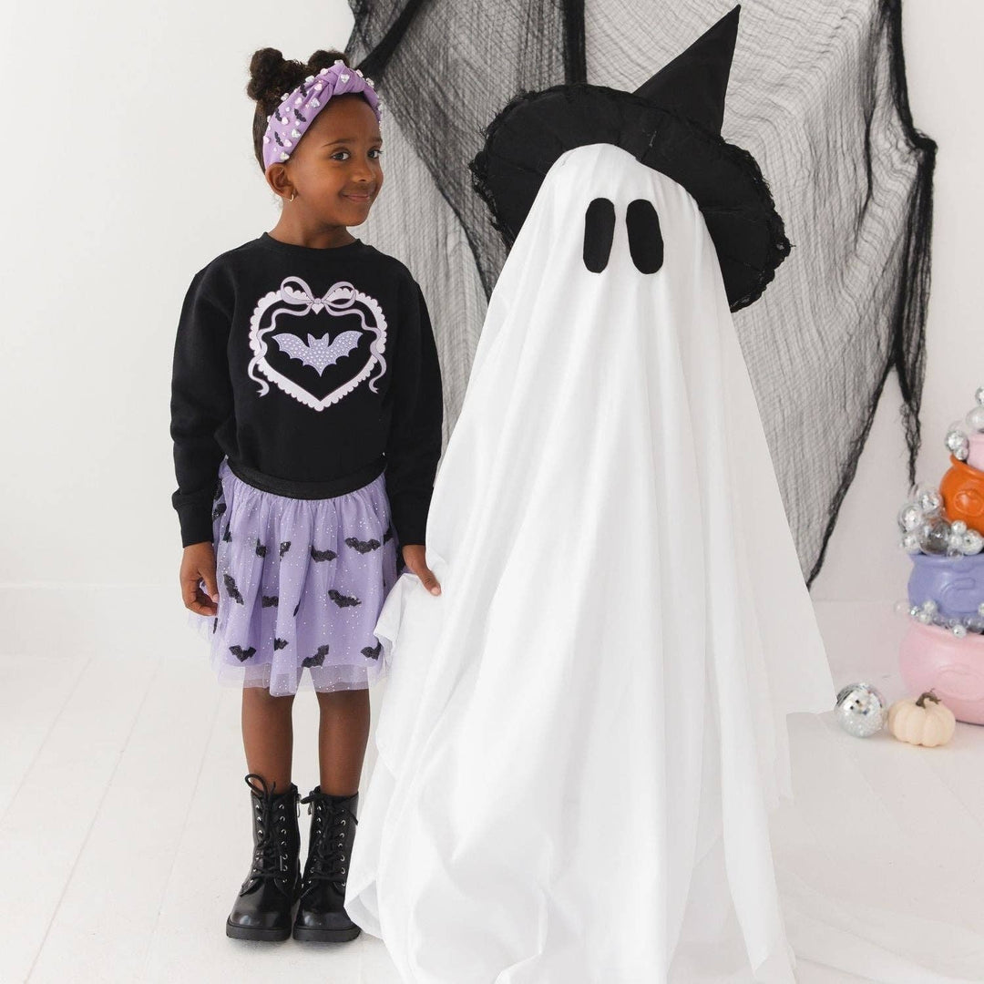 Rhinestone Bat Patch Halloween Sweatshirt - Girls Clothes
