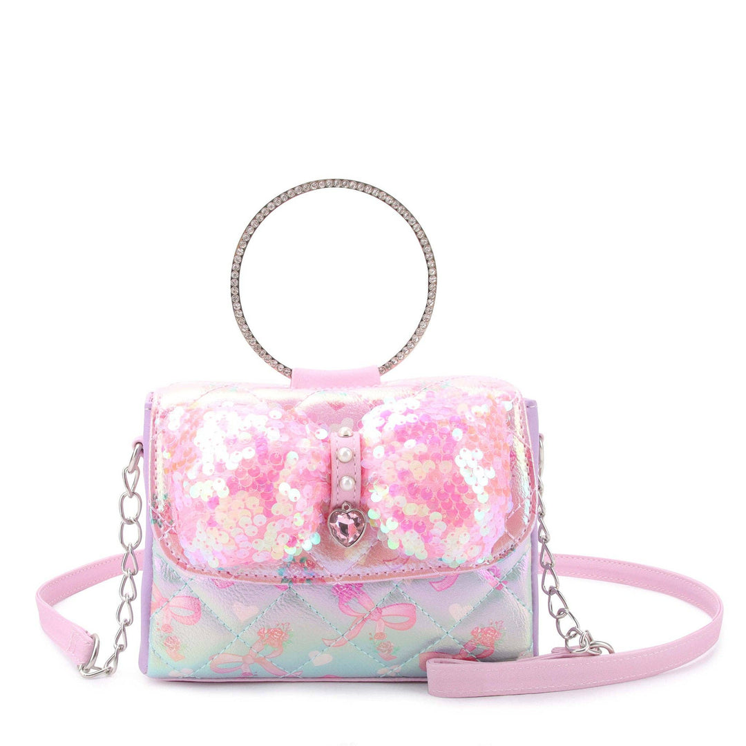 Sequin Bow Front Rhinestone Top Handle Mini Bag